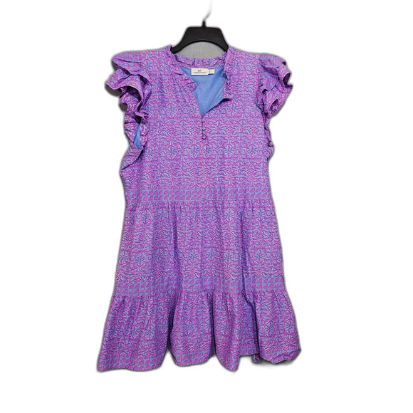 Vineyard Vines Tiered Loose Cotton Knee Legnth Dress Dopamine Dressing Women's L - Picture 10 of 10